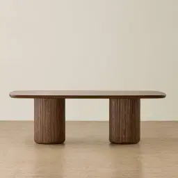 Terra Linea Amber Brown Ash Veneer Two- Round Leg Rectangular Dining Table - 240cm x 120cm