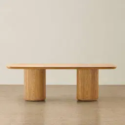 Terra Linea Light Brown Ash Veneer Two- Round Leg Rectangular Dining Table - 240cm x 120cm