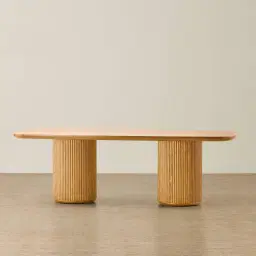 Terra Linea Light Brown Ash Veneer Two- Round Leg Rectangular Dining Table - 240cm x 120cm