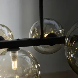 Bubble Transparent Glass Chandelier - Black Frosted Metal