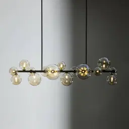 Bubble Transparent Glass Chandelier - Black Frosted Metal