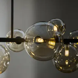 Bubble Transparent Glass Chandelier - Black Frosted Metal