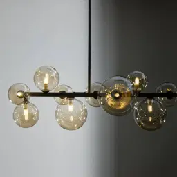 Bubble Transparent Glass Chandelier - Black Frosted Metal