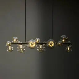 Bubble Transparent Glass Chandelier - Black Frosted Metal