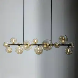 Bubble Transparent Glass Chandelier - Black Frosted Metal