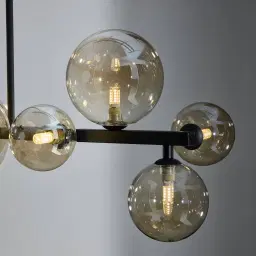Bubble Transparent Glass Chandelier - Black Frosted Metal
