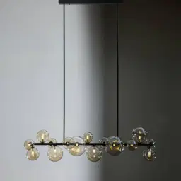 Bubble Transparent Glass Chandelier - Black Frosted Metal