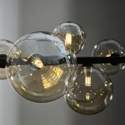 Bubble Transparent Glass Chandelier - Black Frosted Metal