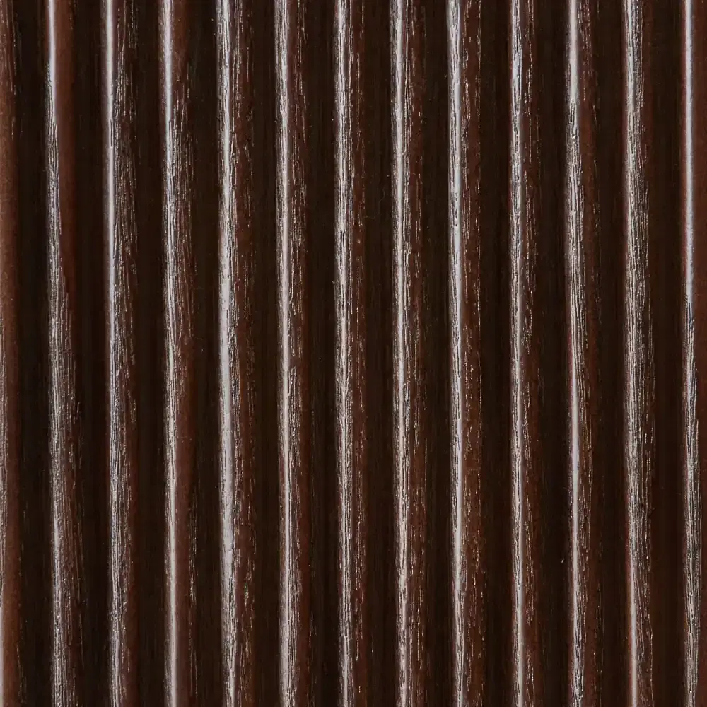 San Pierre Ebony Brown Ash Veneer Single Leg Console Table with Cream Travertine Finish Sintered Stone Top