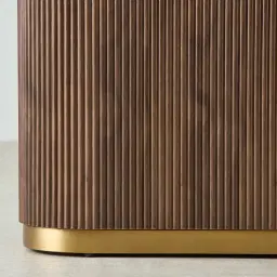 San Pierre Ebony Brown Ash Veneer Single Leg Console Table with Cream Travertine Finish Sintered Stone Top