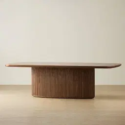 Terra Linea Amber Brown Ash Veneer Single Leg Rectangular Dining Table - 270cm x 120cm