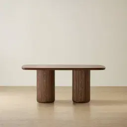 Terra Linea Amber Brown Ash Veneer Two- Round Leg Rectangular Dining Table - 180cm x 100cm