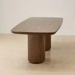 Terra Linea Amber Brown Ash Veneer Two- Round Leg Rectangular Dining Table - 180cm x 100cm
