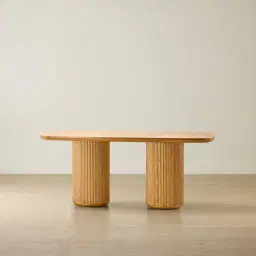 Terra Linea Light Brown Ash Veneer Two- Round Leg Rectangular Dining Table - 180cm x 100cm