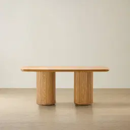 Terra Linea Light Brown Ash Veneer Two- Round Leg Rectangular Dining Table - 180cm x 100cm