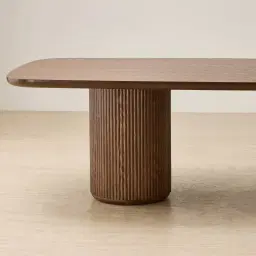 Terra Linea Amber Brown Ash Veneer Two - Round Leg Rectangular Dining Table - 270cm x 120cm
