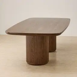 Terra Linea Amber Brown Ash Veneer Two - Round Leg Rectangular Dining Table - 270cm x 120cm