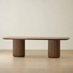 Terra Linea Amber Brown Ash Veneer Two - Round Leg Rectangular Dining Table - 270cm x 120cm