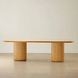 Terra Linea Light Brown Ash Veneer Two - Round Leg Rectangular Dining Table - 270cm x 120cm