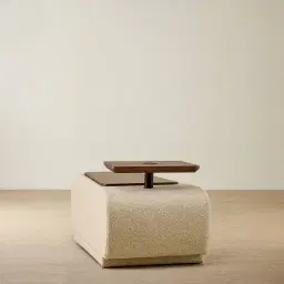 Elio Pearl Beige Fabric Ottoman Table with Charger