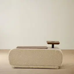 Elio Pearl Beige Fabric Ottoman Table with Charger