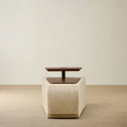 Elio Pearl Beige Fabric Ottoman Table with Charger