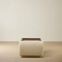 Elio Pearl Beige Fabric Ottoman Table with Wooden Tray