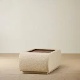Elio Pearl Beige Fabric Ottoman Table with Wooden Tray