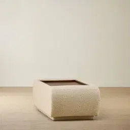 Elio Pearl Beige Fabric Ottoman Table with Wooden Tray