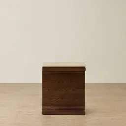 Atelier Amber Brown Ash Veneer Side Table with Taj Mahal Sintered Stone Top