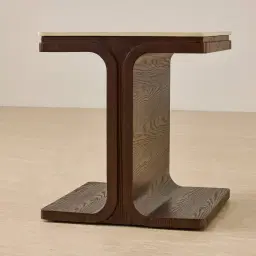 Atelier Amber Brown Ash Veneer Side Table with Taj Mahal Sintered Stone Top