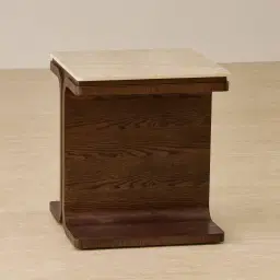 Atelier Amber Brown Ash Veneer Side Table with Taj Mahal Sintered Stone Top