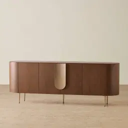 Napa II Caramel Oak 4-Door Sideboard - Antique Brass Frame