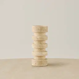 Rikki Beige Travertine Candle Holder 25.5cm