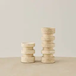 Rikki Beige Travertine Candle Holder 14cm