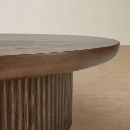 Terra Linea Amber Brown Ash Veneer Low Round Coffee Table - 110cm