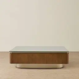 Felina Brown Oak Veneer Coffee Table with Champagne Gold Glass Top - 110x33cm