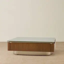 Felina Brown Oak Veneer Coffee Table with Champagne Gold Glass Top - 110x33cm