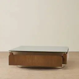 Felina Brown Oak Veneer Coffee Table with Champagne Gold Glass Top - 110x33cm
