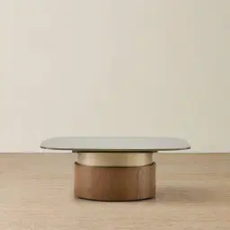 Felina Brown Oak Veneer Coffee Table with Champagne Gold Glass Top - 100x36cm