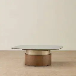 Felina Brown Oak Veneer Coffee Table with Champagne Gold Glass Top - 100x36cm