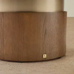 Felina Brown Oak Veneer Coffee Table with Champagne Gold Glass Top - 89x41cm