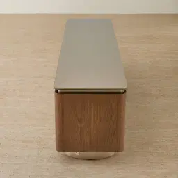 Felina Brown Oak Veneer Entertainment Unit with Champagne Gold Glass Top