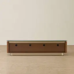 Felina Brown Oak Veneer Entertainment Unit with Champagne Gold Glass Top