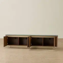 Felina Brown Oak Veneer Entertainment Unit with Champagne Gold Glass Top