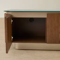 Felina Brown Oak Veneer Entertainment Unit with Champagne Gold Glass Top