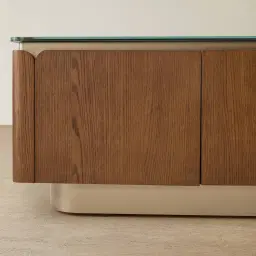 Felina Brown Oak Veneer Entertainment Unit with Champagne Gold Glass Top