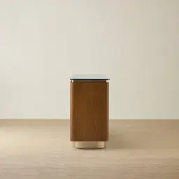 Felina Brown Oak Veneer Sideboard with Champagne Gold Glass Top