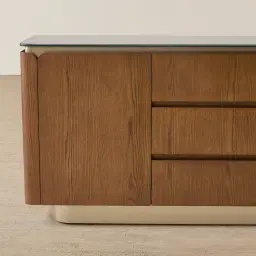 Felina Brown Oak Veneer Sideboard with Champagne Gold Glass Top