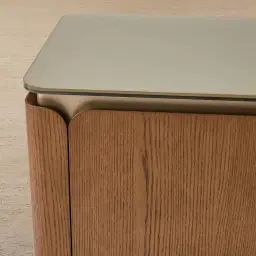 Felina Brown Oak Veneer Sideboard with Champagne Gold Glass Top